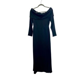 Theory Black Elegant Maxi Kensington Rev Dress Off Shoulder Long Sleeve Size 0